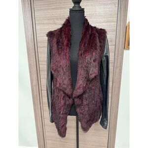 Diana Rosh NY Burgundy Fur Vest Jacket Womens Open Front Draped Size S